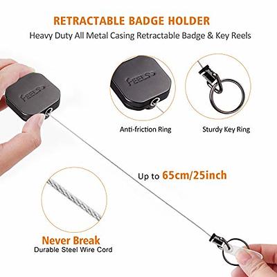 FEELSO Badge Holder Reel Retractable, Metal Heavy Duty Badge Holder with  Belt Clip Key Ring and 6pcs Plastic ID Card Holders, Steel Wire Cord Up to  25 inch (2 Pack) - Yahoo Shopping