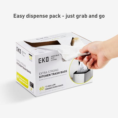 EKO 8 Gallon Extra Strong Drawstring Trash Bags, 80 Pack, White 