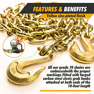 Transport Chains Grade 70 Chain 3/8'' x 10 Foot with Clevis Grab Hooks  6,600 Pound Safe Working Load Binder Chain (1Pack) - Yahoo Shopping