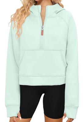 Meladyan Womens Half Zip Sweatshirt Oversized Long Sleeve Collar Drop Shoulder Solid 1/4 Zipper Pullover Jacket