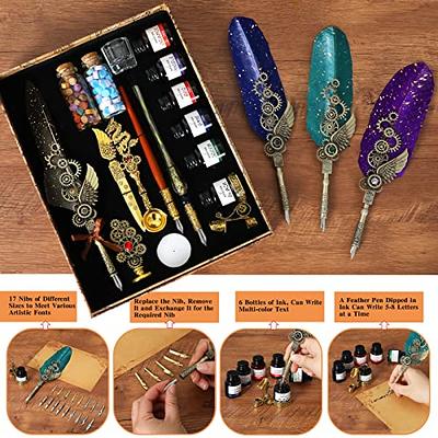 YICMY Quill Pen and Ink Set Featehr Pen with 6 Colorful Inks & 8 Letter  Papers Calligraphy Pen Set for Beginners Glass Dip Pen Wooden Calligraphy  Pen