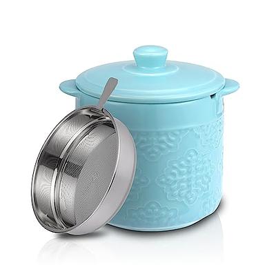 Bacon Grease Container with Mesh Strainer - Rustic Blue Enamelware