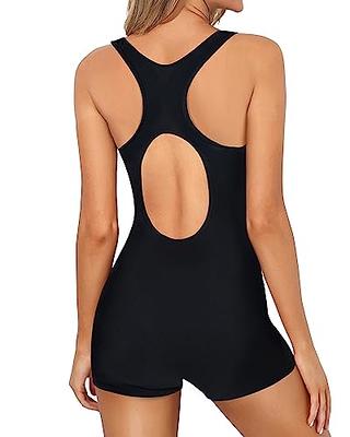 Womens Athletic Bathing Suit Boyleg One Piece Swimsuit Jumpsuit Sports  Swimwear