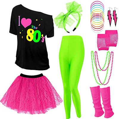 Vabean 19 Pcs 80s Costume Set T Shirt Leggings Tutu Skirt Headband