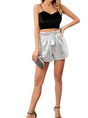 Women's Summer Sequins Shorts High Waist Casual Loose A Line Hot Pants  Sparkly Clubwear Night-Out Skorts