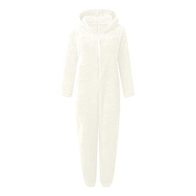 Pajamas for Women Plush Hooded Jumpsuit Casual Winter Warm Long Sleeve  Fleece Cute Bear Ear Cap Romper Sleepwear 
