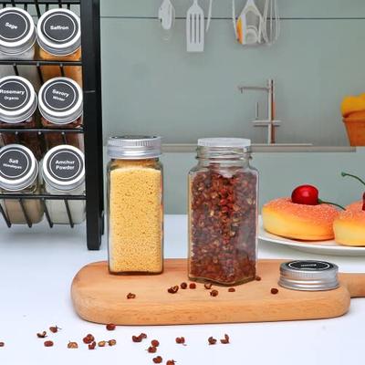 Glass Spice Jars with Label Set, Bamboo Lids & Funnel - Kitchen Airtight Storage Jars with Lids - Spices and Seasonings Sets Organizer, Spice Glass