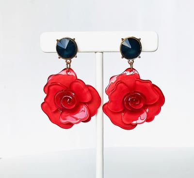 Red Coral Roses Earrings Gold Jovon Jewellery