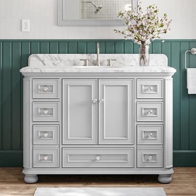 Allen + Roth Presnell 61-in Dove White Double Sink Bathroom Vanity with Carrara White Natural Marble Top | 261065