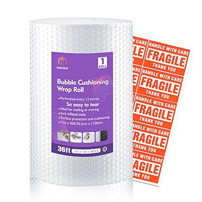  2-Pack Bubble Cushioning Wrap Rolls, 3/16 Air Bubble, 12 Inch  x 72 Feet Total, Perforated Every 12, 20 Fragile Stickers Included :  Office Products