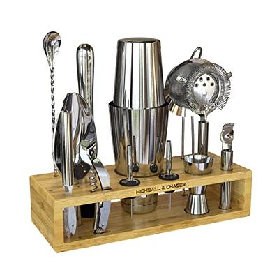 Mixology Bartender Kit: 11-Piece Bar Tool Set with Rustic Wood Stand |  Perfect Home Bartending Kit and Cocktail Shaker Set for a True Drink Mixing