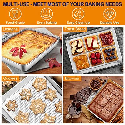 E-far 8 x 8-Inch Square Baking Pan with Lid, Stainless Steel Square Cake  Brownie Pan, Fit for Toaster Oven, Non-toxic & Healthy, Easy Storage 