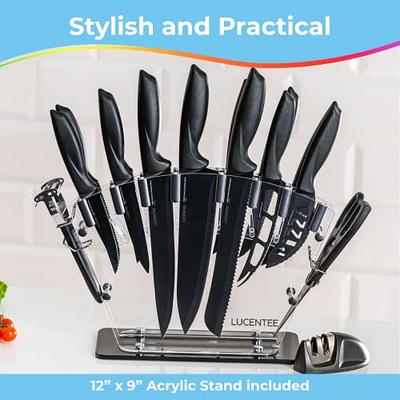 French Home 7 Piece Connoisseur Laguiole Black Pakkawood Kitchen Knife Set with Knife Sharpener