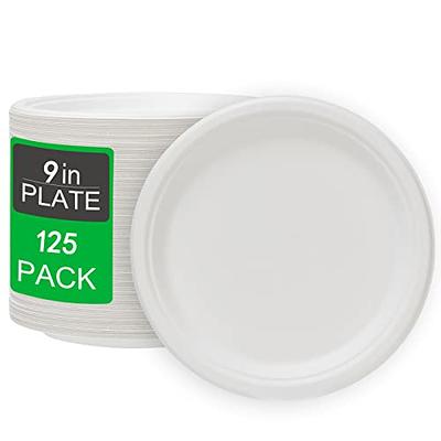 100% Compostable 9 Inch Paper Plates [125-Pack] Heavy-Duty