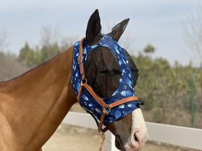 TGW Riding Horse Fly Mask Super Comfort Horse Fly Mask Elasticity Fly Mask with Ears We Only Make Products That Horses Like (Midnight Blue, L)