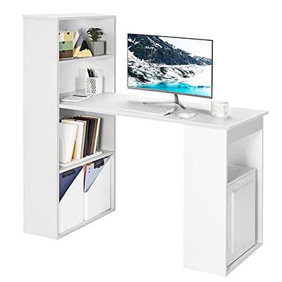 Tangkula White Desk with Storage Drawer & Shelves, Compact Desk for Small  Space, Modern Wooden Study Desk Writing Desk with Storage Drawer 