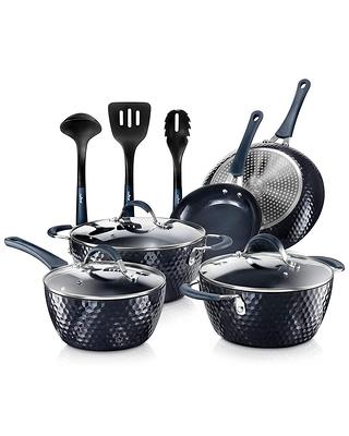 Nutrichef 12-Piece Set Kitchenware Pots and Pans Stylish Cookware, Non-Stick Inside and Outside (Blue)