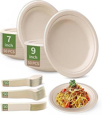 250pcs Compostable Paper Plates Set - Extra Long Utensils