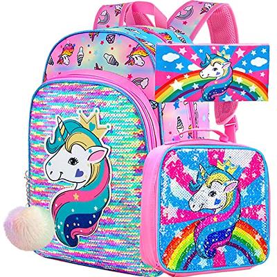Keeli Kids Unicorn Lunch Box & Backpack School Set Preschool Kindergarten Toddler  Girls Pink Rainbow 