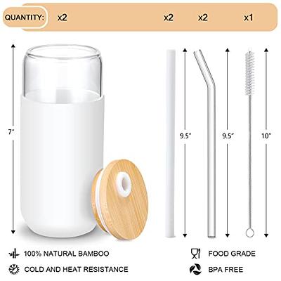 tronco 20 oz Glass Tumbler Glass Water Bottle Straw Silicone  Protective Sleeve Bamboo Lid - BPA Free -Black: Iced Tea Glasses