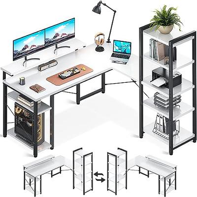 55/53 inch Reversible L Shaped Desk with Storage Shelf and Monitor  Stand,Corner Desk - On Sale - Bed Bath & Beyond - 34471867