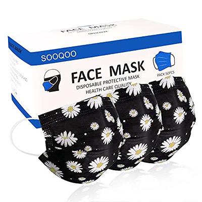SOOQOO Disposable Face Masks, 50 Pack, 3 Layer Comfortable Non-Woven, Individually  Wrapped Printed Earloop Masks (Black/White) - Yahoo Shopping