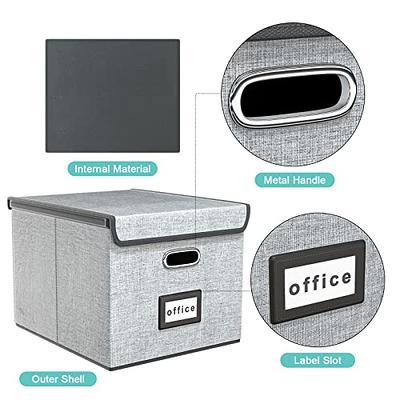 Upgraded Portable File Organizer Box, Huolewa Large Linen Hanging Office  Document Storage Box with Lid - Black, Collapsible Filing & Storage Boxes  for