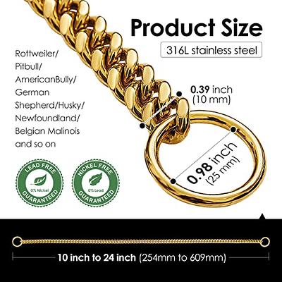 Heavy Duty Stainless Steel Adjustable Comfortable Large Dog Collar for Medium Large Dogs (24 inch, Gold)