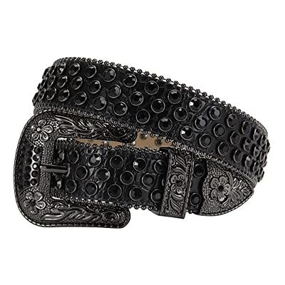 Jasgood Rhinestone Studded Belt For Men Women, Western Leather Belt For  Cowgirl Cowboy Vintage Bling Belt For Pants