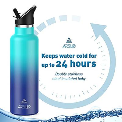 Arslo Stainless Steel Double Wall Water Bottles, Vacuum Insulated Bottle  With Straw Lid, Insulated Water Bottle Keeps Water Cold for 24 Hours, Hot  for