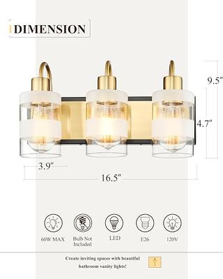 Brass Bathroom Light Fixtures, HWH 3-Light Bathroom Vanity Lights Over  Mirror, Brushed Gold Wall Vanity Light for Bathroom, Black and Gold Finish,  5HLY77B-3W BK+BG - Yahoo Shopping