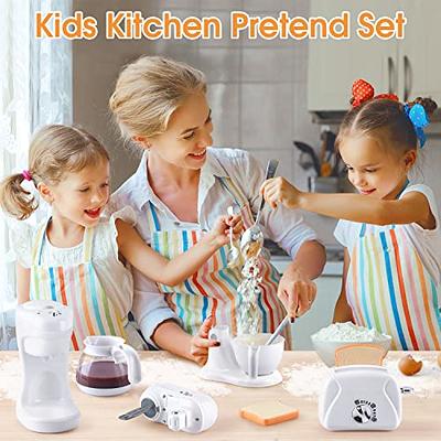 Toy Kitchen Appliances for Kids with Play Food, Workable Toy Coffee Maker &  Toy Toaster Playset for Kids Toddlers, Pretend Play Toy Kitchen