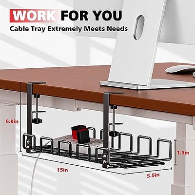 Under Desk Cable Management Tray 1 Pack, Upgraded Wire Management No Drill,  Cable Tray with Clamp for Desk Wire Management, Computer Cable Rack for  Office, Home - No Damage to Desk 