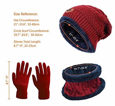 Winter Knit Beanie Hat Neck Warmer Gloves Set, Fleece Lined Skull Cap Infinity Scarves Touch Screen Mittens for Men Women (Black)