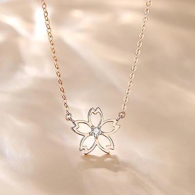 Carleen 14K Solid Rose Gold Diamond Cherry Blossom Flower Necklace