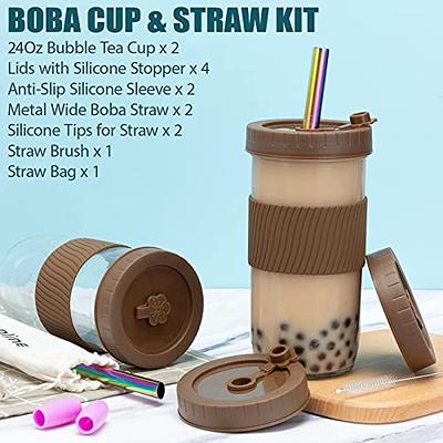 2 PACK: Reusable Bubble Tea Cup With Bamboo Lid, Bubble Tea and Smoothie  Straw 