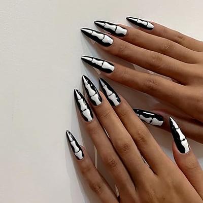 BABALAL Coffin Press on Nails Black Acrylic Nails Swirl Fake Nails Medium  False Nails Ballerina Nails