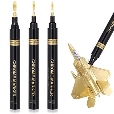 PeaMirmy 3 PACK Liquid Chrome Gold Metallic Marker art Paint Marker Pen for  Any Surfac for Plastic Glass Rock Ceramic