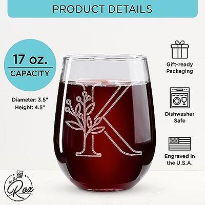 Teal Monogram Letter Stemless Wine Glass with Insulated Lid - K 