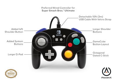 PowerA Nintendo Switch Wired Controller - Black, Detachable 10ft USB Cable,  No Battery Required, Officially Licensed By Nintendo