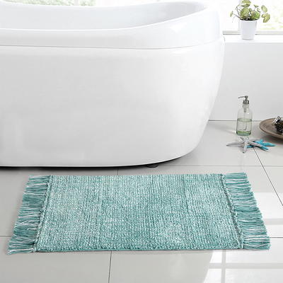 Aqua Crochet Edge Round Bath Mat, 21x34