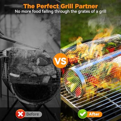 2PCS Rolling Grilling Baskets for Outdoor Grilling - Round Stainless Steel  Grill Basket Set for Outdoor Grill,Grill Accessories for Camping