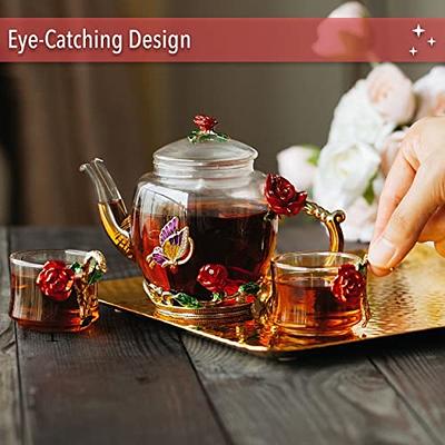 A Unique Tea Set for Adults,tea Pot Set, with 4 Glass Cups, Glass Teapot, Tea Kettles Stovetop, Tea Pot with Infusers for Loose Tea, Infuser Glass Tea