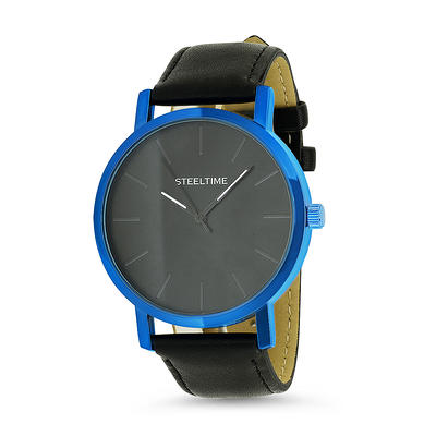 Mens Steeltime Blue IP Leather Watch - C6-014-W - Yahoo Shopping