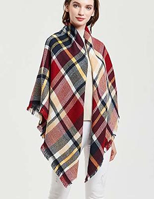 Wander Agio Women's Fashion Scarves Long Shawl Winter Thick Warm Knit Large  Plaid Scarf