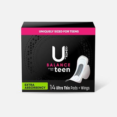 U by Kotex Teen Pads with Wings, Heavy Absorbency, Unscented