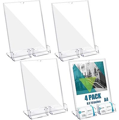 Qilery 4 Pcs 11 x 17 Inch Acrylic Sign Holder, Standing Sign Holder Table  Top Transparent Plastic Document Slant Back Display Stand for Workers