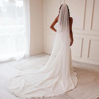 White 2 Tier Cathedral Wedding Veil Fingertip Short Elbow Length Bridal  Veils