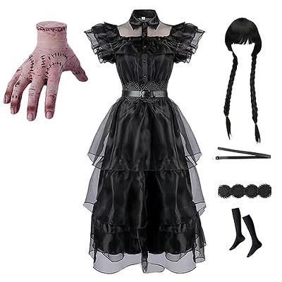 GUUZOGG Wednesday Addams Costume Dress with Wig Belt Socks and