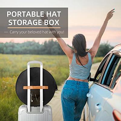 Round Hat Storage Box, Portable Felt Travel Hat Boxes for Women & Men with  Translucent Dustproof Lid and Shoulder Strap for Various Types of